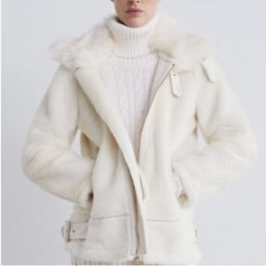zara white fur jacket